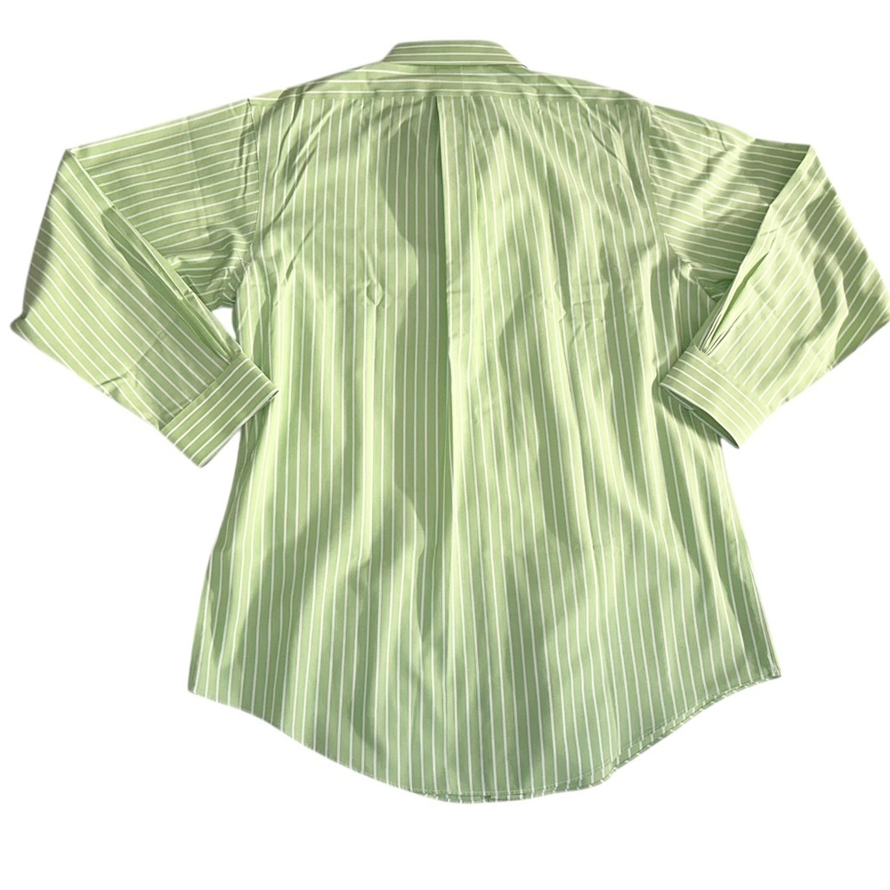 Brooks Brothers Dress Shirt Mens 17-34 Cotton Slim Fit Green & White Stripe - Picture 4 of 9